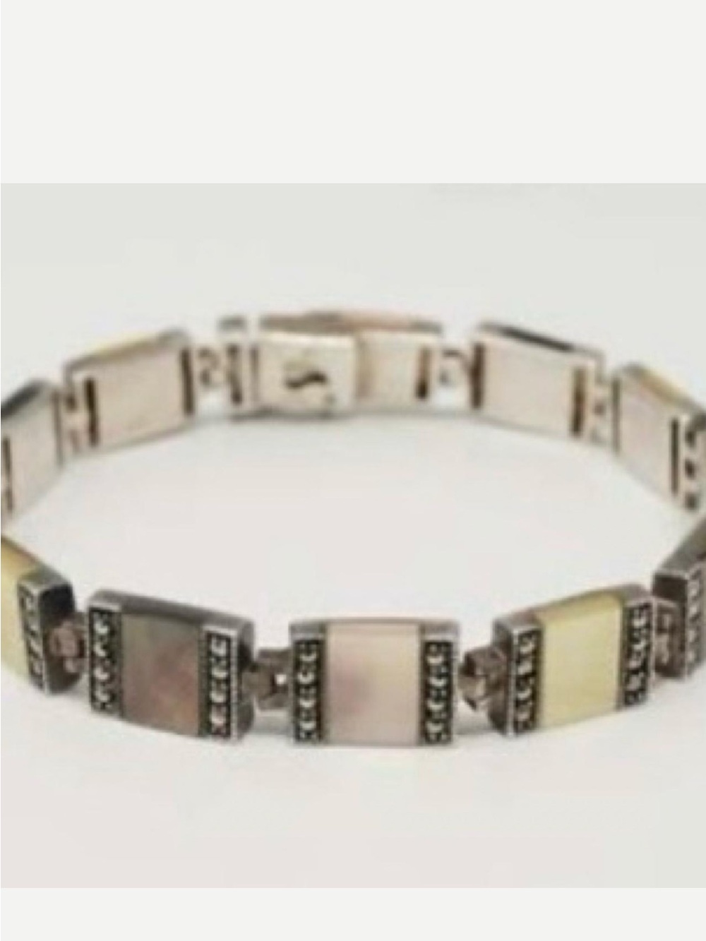 Vintage Mother-of-Pearl Panel and Sterling Silver bracelet -White, Cream, Gray